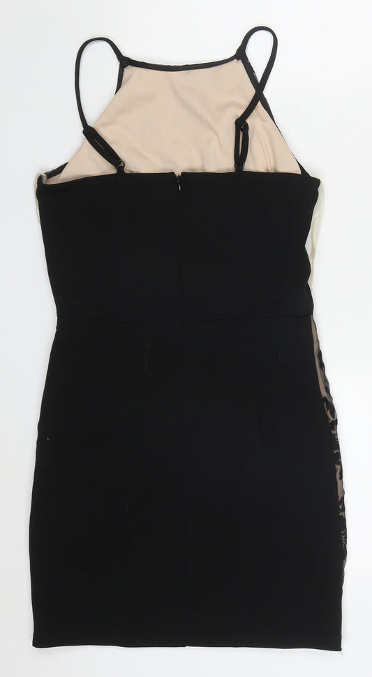 Parisian Womens Black Floral Polyester Mini Size 8 Round Neck Zip