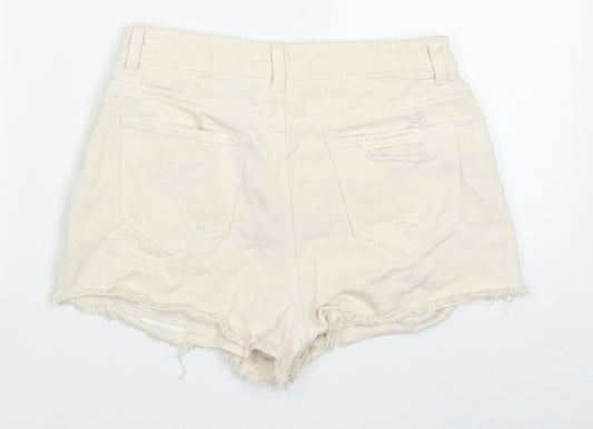 Denim Co Womens Beige Cotton Hot Pants Shorts Size 10 Regular Button - Distressed Look