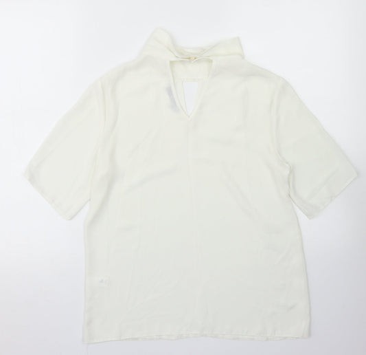 TU Womens White Polyester Basic Blouse Size 8 Mock Neck