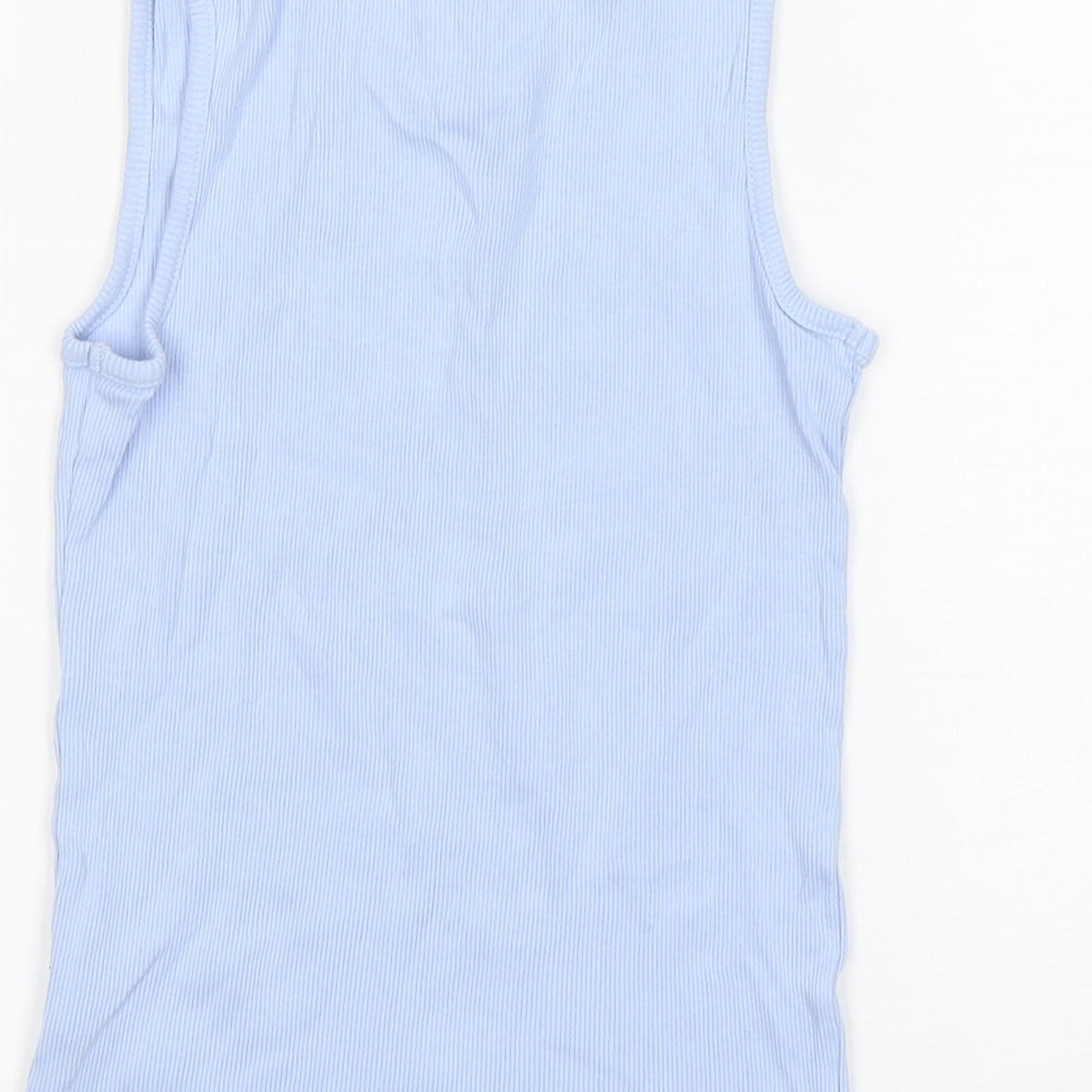 George Girls Blue Cotton Basic Tank Size 9-10 Years Round Neck
