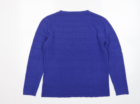 Mudflower Womens Blue Round Neck Acrylic Pullover Jumper Size M