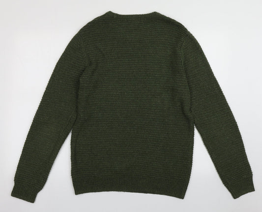 Cedar Wood State Mens Green Crew Neck Acrylic Pullover Jumper Size M