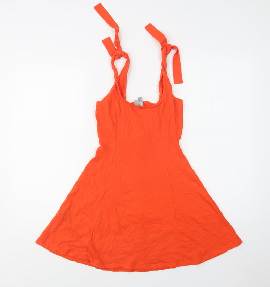 ASOS Womens Orange Cotton Fit & Flare Size 6 Round Neck