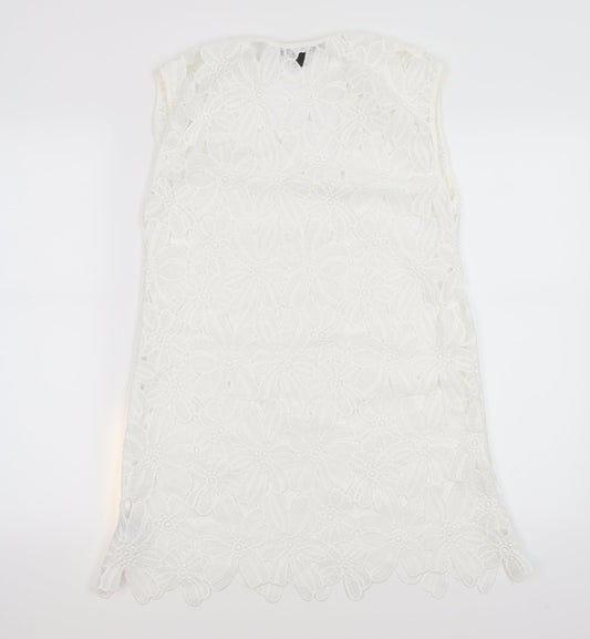 Atmosphere Womens White Floral Polyester Mini Size M V-Neck Pullover - Beach Cover Up Dress