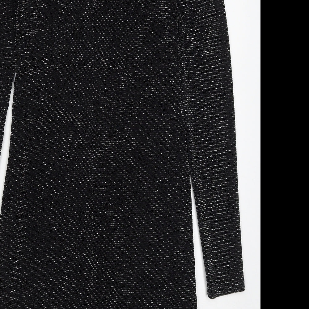 Pull & Bear Womens Black Nylon Mini Size S V-Neck Pullover