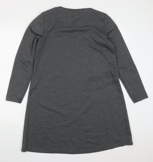 Zanzea Womens Grey Polyester A-Line Size M V-Neck Pullover