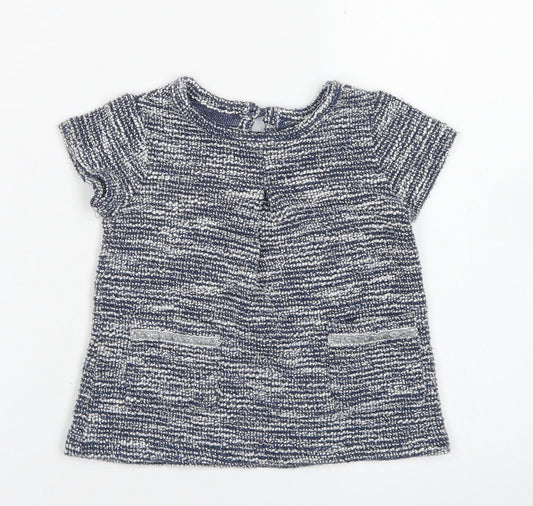 Primark Girls Blue Cotton A-Line Size 6-9 Months Crew Neck Button