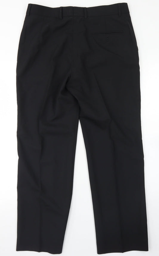 Preworn Mens Black Polyester Dress Pants Trousers Size 34 in L28 in Regular Hook & Eye