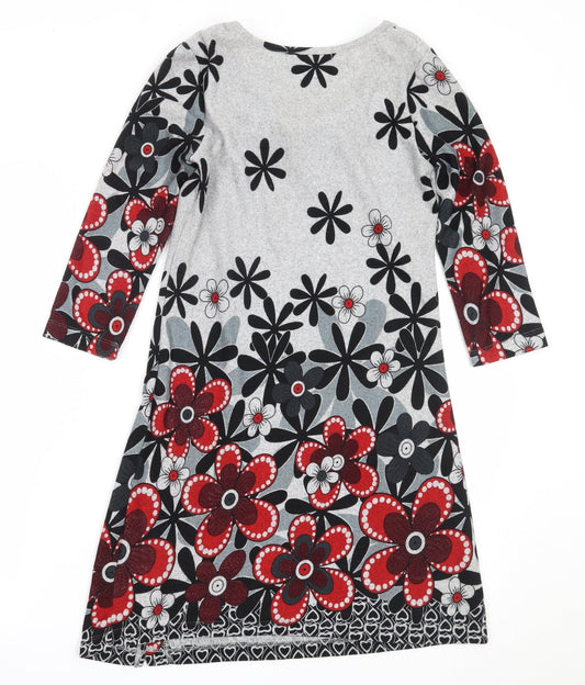 Autonomy Womens Grey Floral Polyester Jumper Dress Size 10 Round Neck