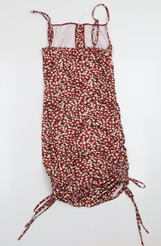 SheIn Womens Red Floral Polyester Bodycon Size S Square Neck Pullover