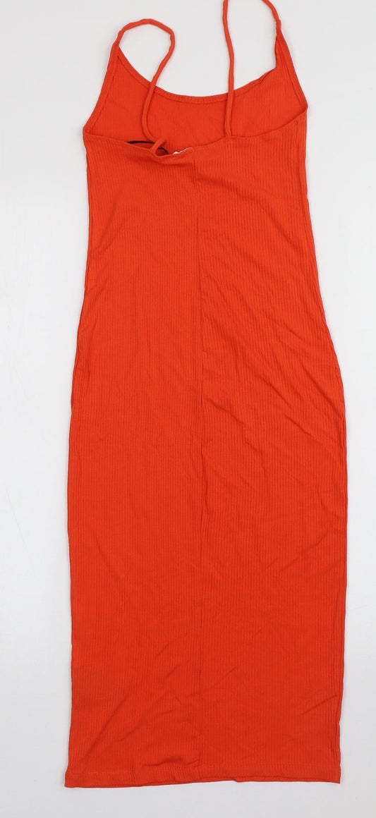 H&M Womens Orange Viscose Bodycon Size XS V-Neck Pullover