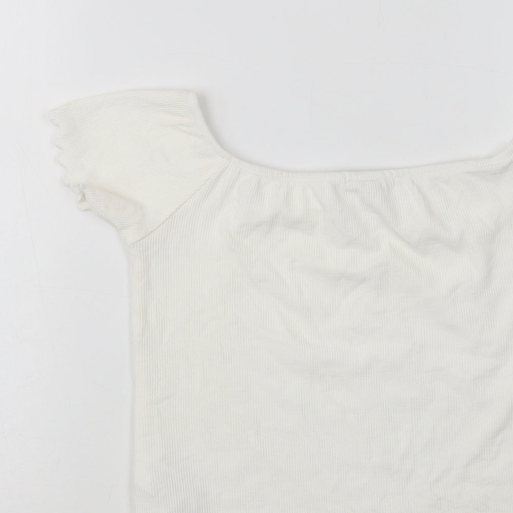 Womens UK Size L Stradivarius White Cropped Blouse