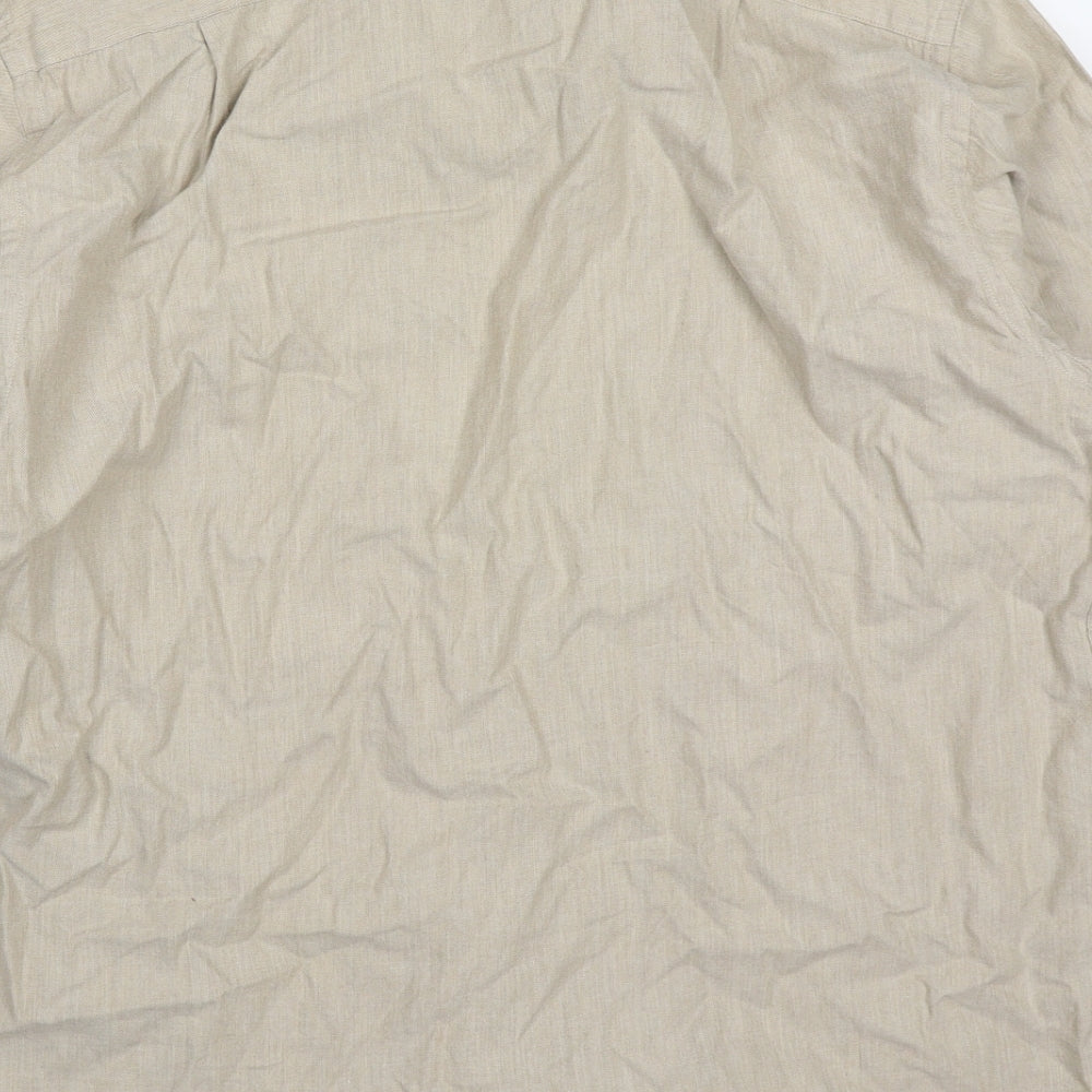 Mens UK Size 16 Marks and Spencer Beige Button-Up Long Sleeve Casual Shirt