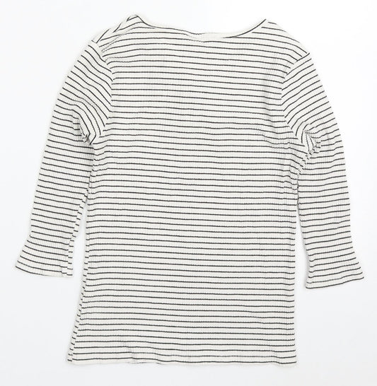 Atmosphere Womens White Striped Viscose Basic T-Shirt Size 12 Round Neck