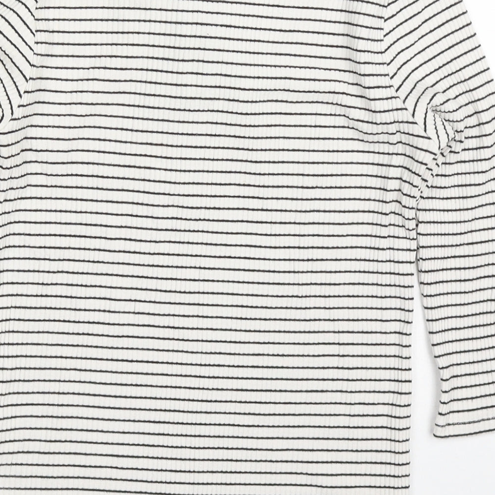 Atmosphere Womens White Striped Viscose Basic T-Shirt Size 12 Round Neck