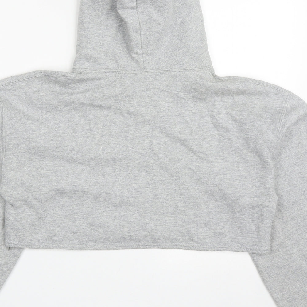 Brand and care label for Boohoo women’s grey cotton pullover hoodie, size S, - ath-leisure