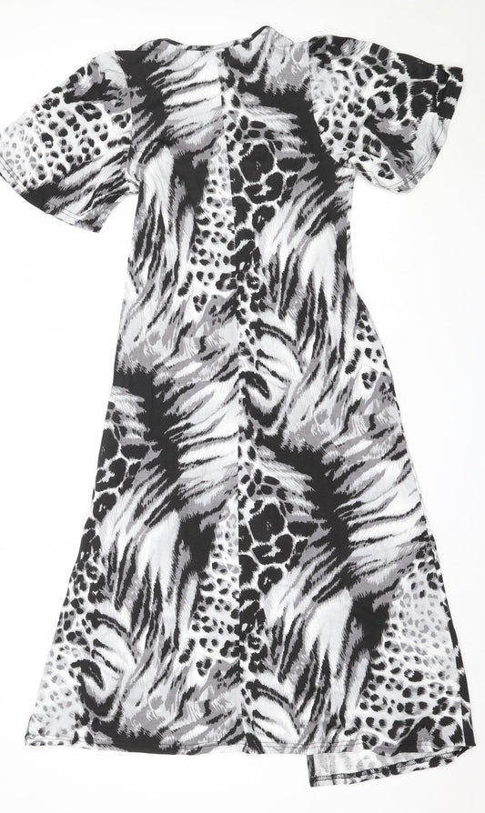 Studio Womens Black Animal Print Viscose Fit & Flare Size 8 Round Neck