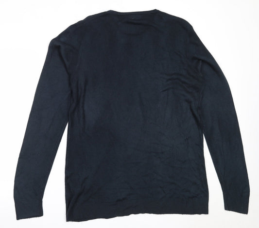 Cedar Wood State Mens Blue Round Neck Acrylic Pullover Jumper Size L