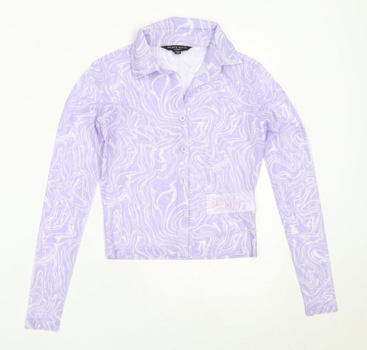 Brave Soul Womens Purple Polyester Basic Button-Up Size XS Collared