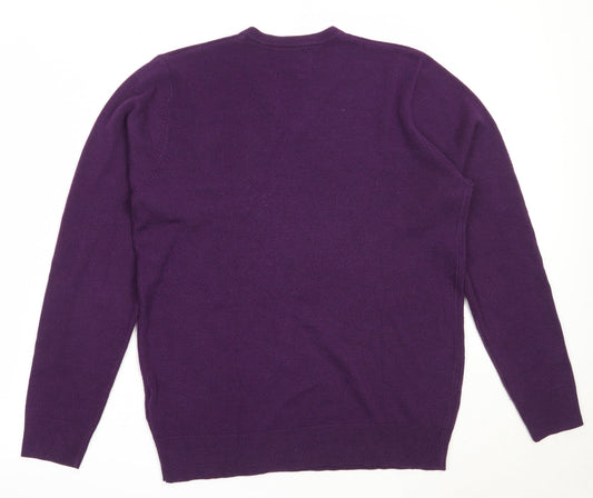 Morley Mens Purple V-Neck Acrylic Pullover Jumper Size S