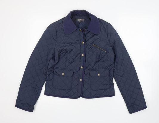 Additional front view of Limited Collection women’s blue quilted coat, size UK 10