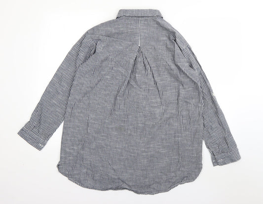 Primark Womens Grey Striped Cotton Basic Button-Up Size 4 Collared
