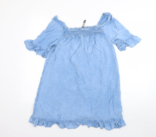 Additional front view of influence women’s blue viscose basic t-shirt, size UK 10, square neck
