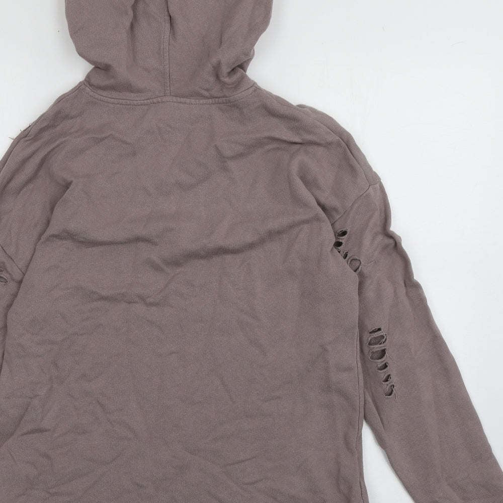Topshop Womens Purple Cotton Pullover Hoodie Size 8 Pullover - ripped details