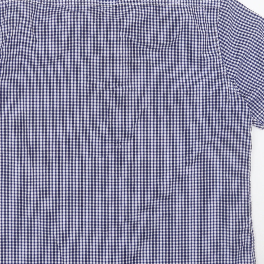 Mens UK Size L Mish Mash Blue Button-Up Short Sleeve Casual Shirt