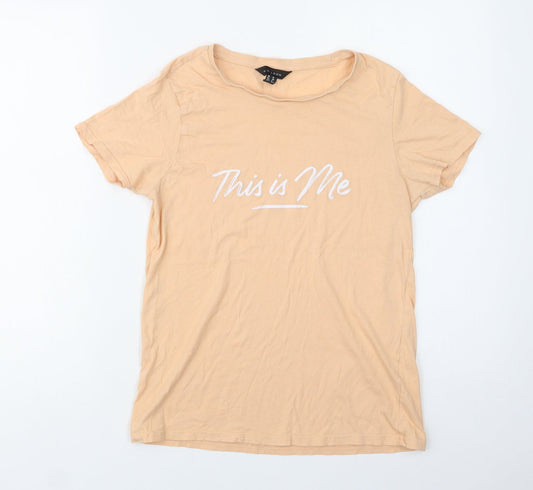 New Look Womens Beige Cotton Basic Polo Size 10 Crew Neck