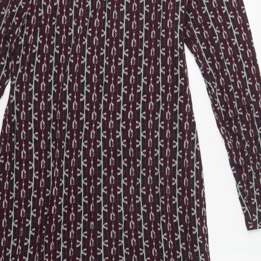 Brand and care label for Per Una women’s purple geometric viscose a-line, size UK 14, boat neck