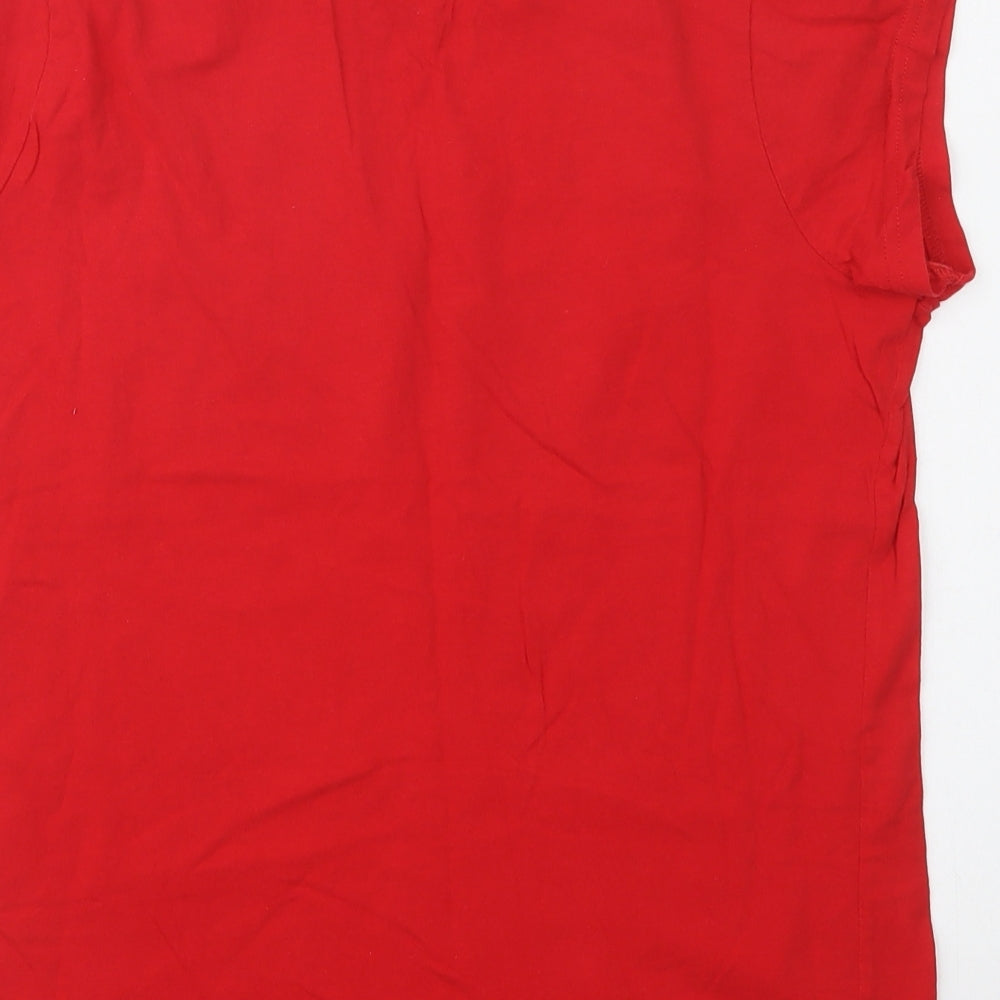 Brand and care label for George women’s red cotton basic polo, size UK 14, crew neck - santa
