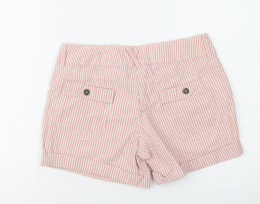 Pull & Bear Womens Pink Striped Cotton Bermuda Shorts Size 8 L4 in Regular Button