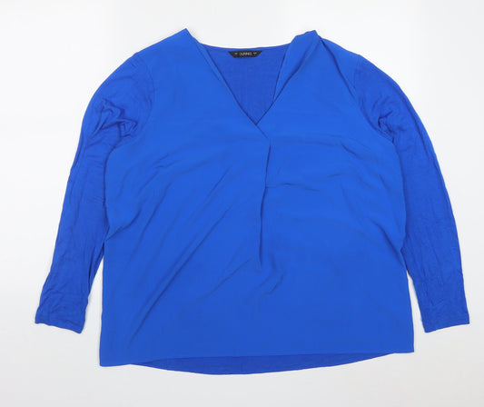 Dunnes Womens Blue Polyester Basic Blouse Size L V-Neck