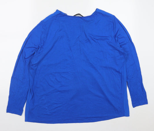 Dunnes Womens Blue Polyester Basic Blouse Size L V-Neck