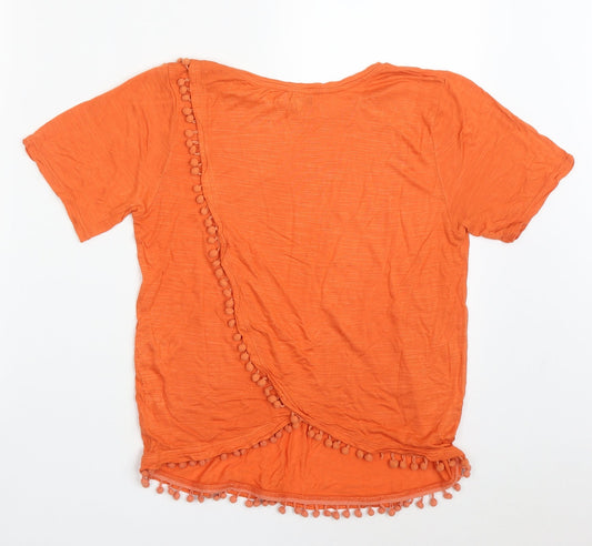 Papaya Womens Orange Viscose Basic T-Shirt Size 12 Roll Neck