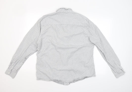 ACW 85 Mens White Geometric Cotton Button-Up Size XL Collared Button