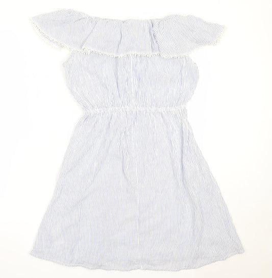 H&M Womens Blue Striped Cotton Fit & Flare Size 36 Off the Shoulder