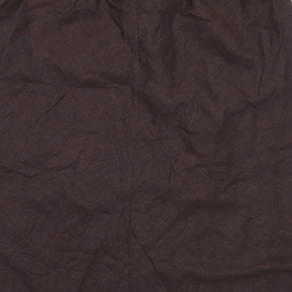 Brand and care label for H&M women’s brown linen flare skirt, size UK 46, in