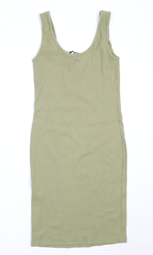 New Look Womens Green Cotton Bodycon Size 8 Round Neck