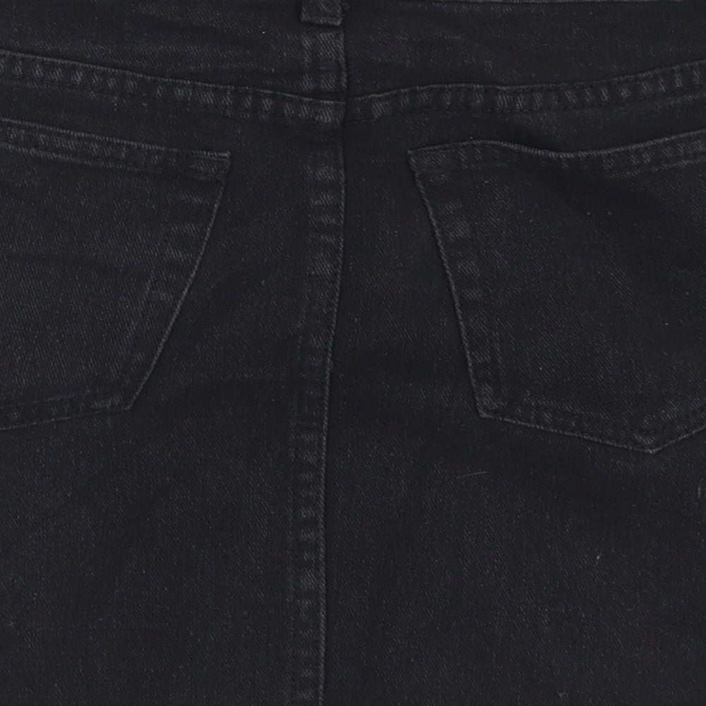 Boohoo Womens Black Cotton Straight & Pencil Skirt Size 6 Button - Distressed