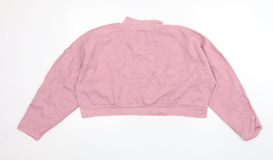 Boohoo Womens Pink Cotton Pullover Sweatshirt Size L - Cropped