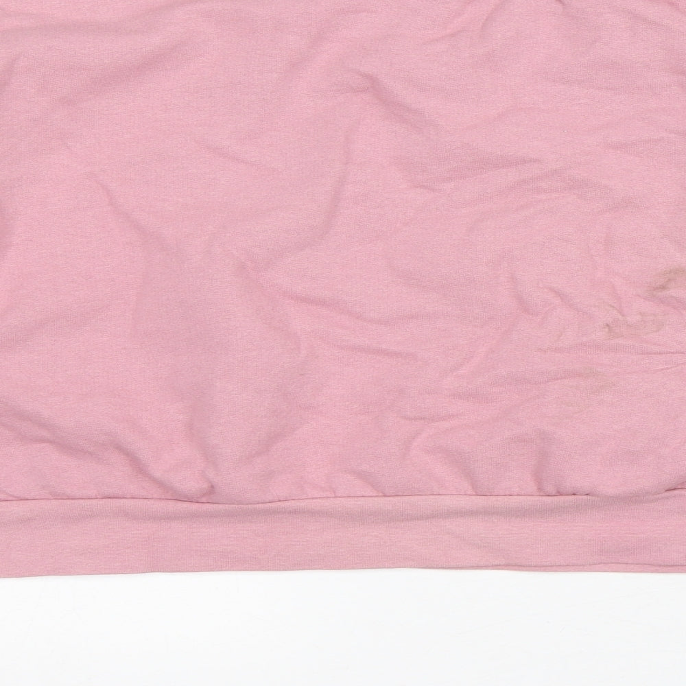 Brand and care label for Boohoo women’s pink cotton pullover sweatshirt, size L, - cropped
