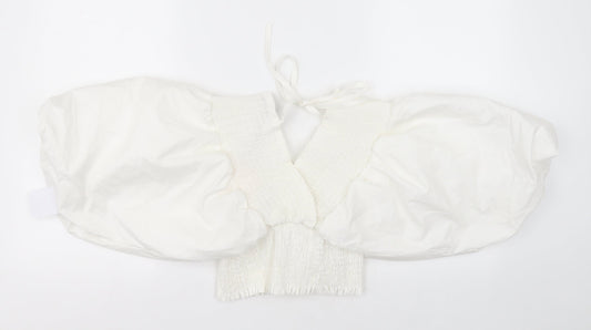 QED London Womens White Cotton Cropped Blouse Size S V-Neck