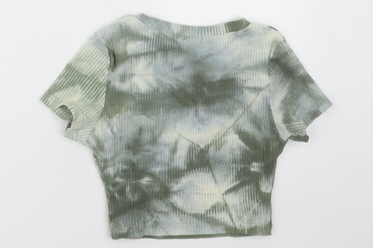 SheIn Womens Green Cotton Cropped T-Shirt Size XS Crew Neck - ombre pattern