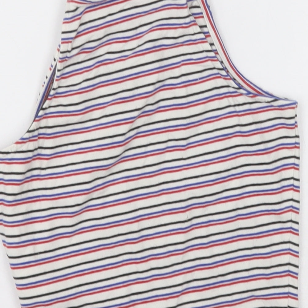New Look Girls White Striped Cotton Cropped Tank Size 10-11 Years Square Neck Pullover