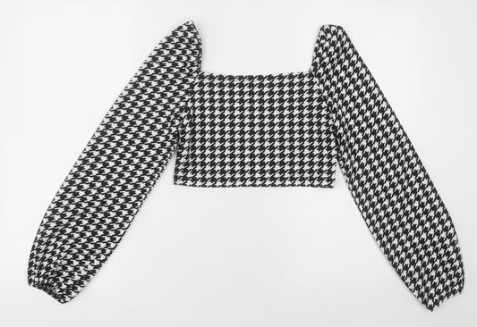 SheIn Womens Black Herringbone Polyester Cropped Blouse Size XS Square Neck