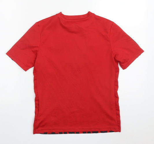 adidas Boys Red Polyester Basic T-Shirt Size 11-12 Years Crew Neck Pullover - Manchester United