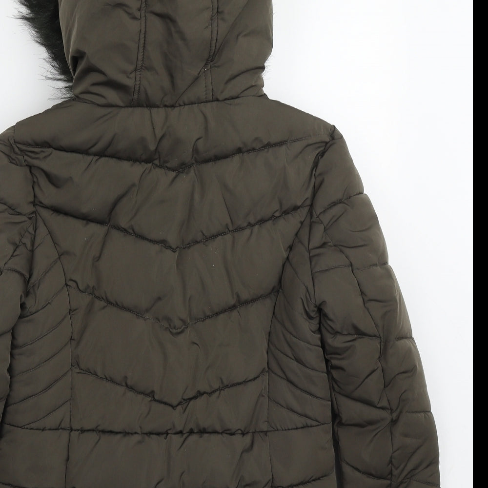 Primark Womens Green Quilted Coat Size 4 Lace Up