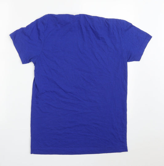 Preworn Mens Blue Cotton T-Shirt Size M Crew Neck - Merry Christmas